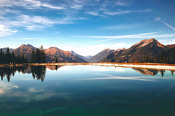 Crystal Clear Alpine Lake Mirror Reflection, alpine, lake, mirror, reflection, mountains, mountain, sky, view, nature HD wallpaper