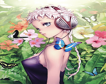 Head Girl, anime girl, rose, butterfly, cute, beautiful, flowers, head, female HD wallpaper