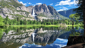 Yosemite Valley, California, clouds, sky, mountains, water, reflections, usa, tree HD wallpaper