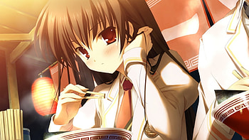 anime, brown, red eyes, girl, long hair, ramen HD wallpaper