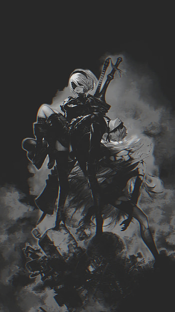 Nier automata dark, Anime, Moody, Black and white, Nier automata, Black, Monochrome HD phone wallpaper