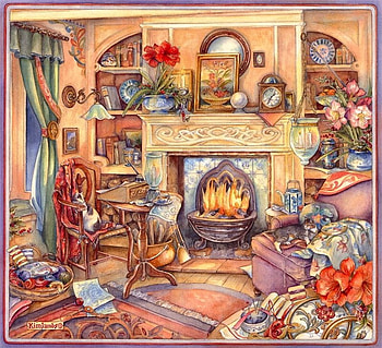 Comfort of Home, mirror, room, window, lamps, cats, fireplace, , chairs, basket, shelves, flowers HD wallpaper