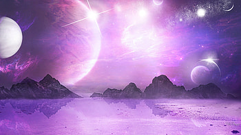 Planets Stars Mountains Sky Lavender Moon Purple Space Detail HD wallpaper