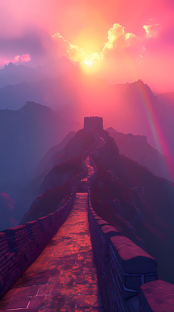 Great wall of China sunset, sunset, rainbow HD phone wallpaper