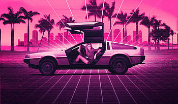 Delorean Retrowave Amber Heard, delorean, retrowave, cars, artist, artwork, digital-art, amber-heard HD wallpaper