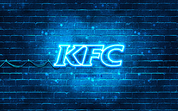 KFC blue logo, , blue brickwall, KFC logo, brands, KFC neon logo, KFC HD wallpaper