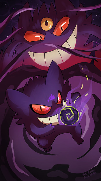 Gengar , Shadowy figure, Purple background, Mobile screen HD phone wallpaper