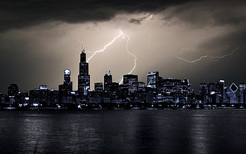 chicago rain storm lightning cities HD wallpaper