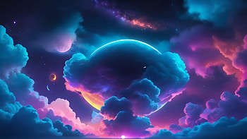 Neon Night Sky, neon, sky, night, cloud, moon HD wallpaper