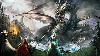 Preview trine 2, bow, dragon, sword, staff HD wallpaper