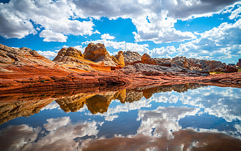 Lake Reflection, desert, clouds, reflection, lake HD wallpaper