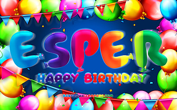 Happy Birtay Esper, , colorful balloon frame, Esper name, blue background, Esper Happy Birtay, Esper Birtay, popular german male names, Birtay concept, Esper HD wallpaper
