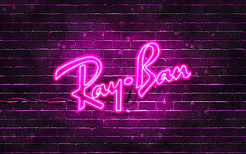 Ray-Ban purple logo, , purple brickwall, Ray-Ban logo, brands, Ray-Ban neon logo, Ray-Ban HD wallpaper