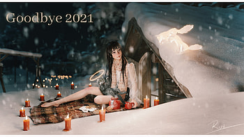 :), winter, ruili, frumusete, art, girl, cat, candle, fantasy, pisici, rui li, snow, iarna, new year HD wallpaper