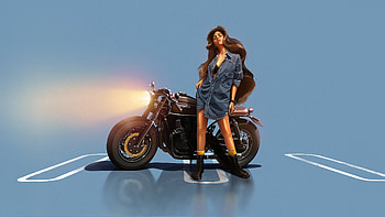 Denim And Gasoline, bike, girl, artist, artwork, art, digital-art, ai HD wallpaper
