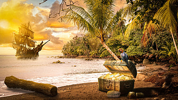 Mysterious Island Treasure, Adventure, Pirate Ship HD wallpaper