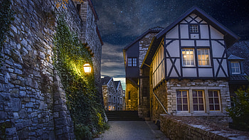 Village, night, cozy, lights HD wallpaper