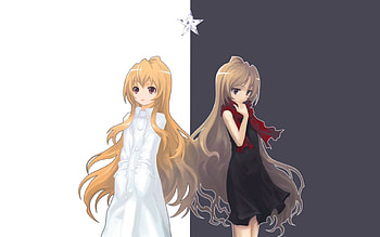 Taiga Aisaka, star, black dress, white coat, toradora, brown hair, long hair HD wallpaper