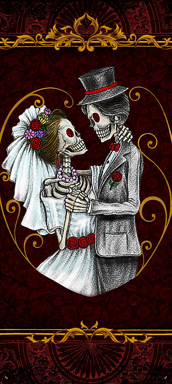 Skeleton Couple Weddin, art, Beautiful, Wedding, Love, Skull, Romantic HD phone wallpaper