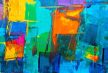 Dynamic abstract painting featuring vibrant and bold colors in an expressive style. HD wallpaper