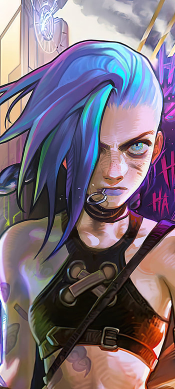 Arcane, art, blue, league of legends, punk, jinx, lol, girl, anime HD phone wallpaper