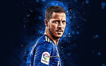 Eden Hazard, , 2021, Real Madrid FC, belgian footballers, La Liga, Eden Michael Hazard, blue neon lights, soccer, football, Real Madrid CF, LaLiga, Eden Hazard , Eden Hazard Real Madrid HD wallpaper