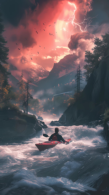 Kayak into the storm, kayaking, river, storm, nature HD phone wallpaper