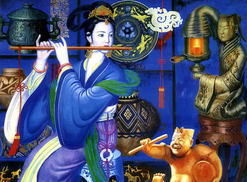 Beautiful artwork, flute, instrument, art, beautiful, girl, lantern, dress HD wallpaper