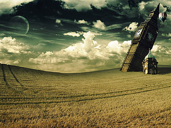 Art, Big Ben, Clock, Fall, Field, Tower, Surrealism HD wallpaper