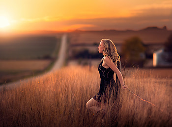 Girl In Field Fence Standing , girls, model HD wallpaper