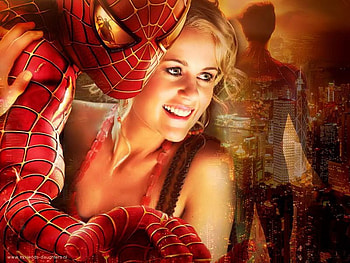 spidey with his girl friend, spidey, spider, friend, fly HD wallpaper