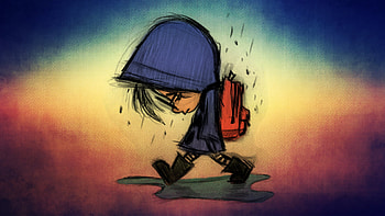 Rain, sad, kid, art HD wallpaper