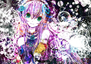 Megurine Luka, colorful, volcaloids, luka, roses, art, pink, rainbow, megurine, flowers, hair, splattered paint, long HD wallpaper