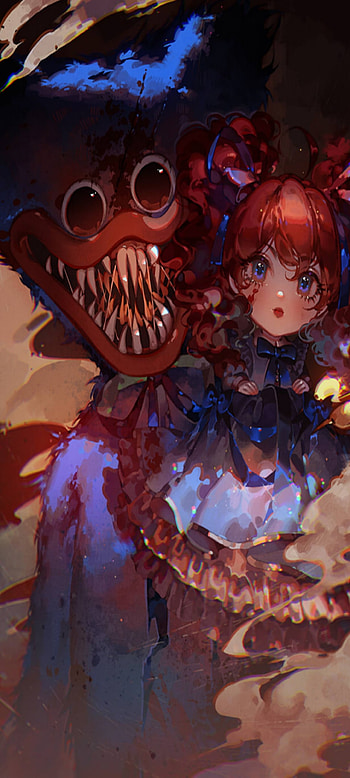 poppy playtime, art, rojo, wuggy, videojuego, huggy, azul HD phone wallpaper