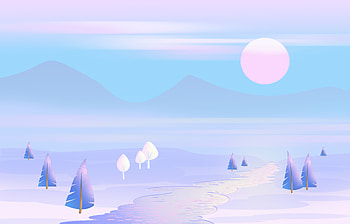 Winter, sunset, landscape, illustration HD wallpaper