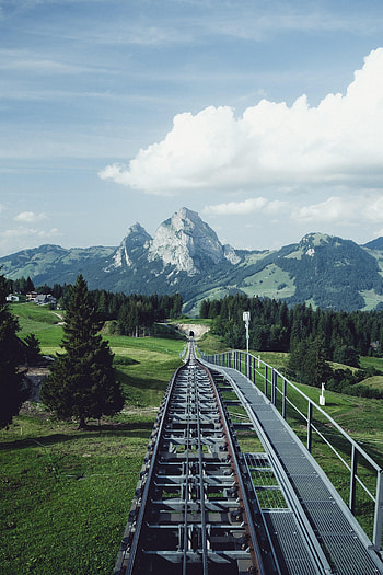 Nature, Trees, Mountains, Rails, Sleepers HD phone wallpaper