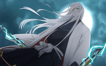 Jushiro Ukitake, moon, Bleach, darkness, artwork, Ukitake Jushiro, Bleach characters, Jushiro Ukitake Bleach HD wallpaper
