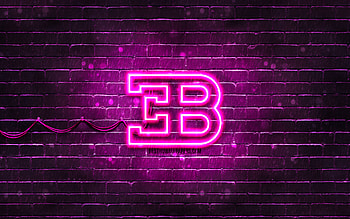 Bugatti purple logo, , purple brickwall, Bugatti logo, cars brands, Bugatti neon logo, Bugatti HD wallpaper