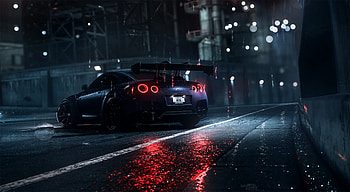 Cars, Sports, Nissan, Rain, Night, Wet, Asphalt, Backlight, Illumination, Sports Car, Supercar, Nissan Gt-R HD wallpaper