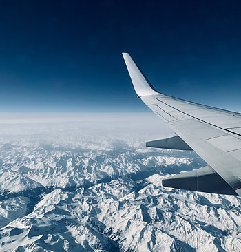 Airplane, wing, clouds, mountains, aerial view HD phone wallpaper