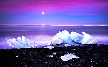 ICE ROCKS, winter, sea, boulders, rocks, sunset, ice HD wallpaper