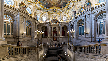 Madrid Palace, Entrance staircase, Architectural detail, Majestic view HD wallpaper