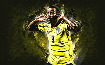 Alexander Isak, Sweden national football team, Swedish footballer, portrait, yellow stone background, football, Sweden HD wallpaper