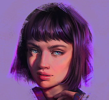 Girl, mandy jurgens, purple, art, fantasy, face HD wallpaper