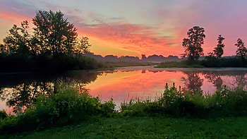 Sunset over Long Lake, Akron, Ohio, trees, colors, sky, water, usa, reflections HD wallpaper