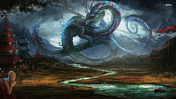 dragon in ancient chinese village, dragon, chinese, ancient, village HD wallpaper