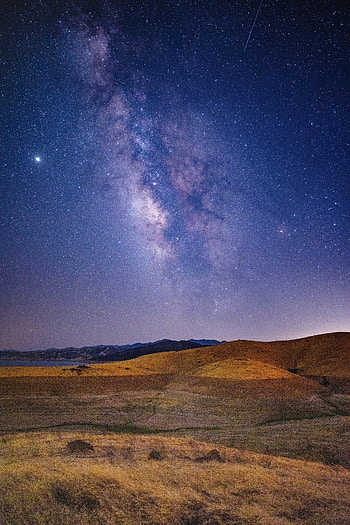 Nature, Stars, Night, Hills, Nebula HD phone wallpaper