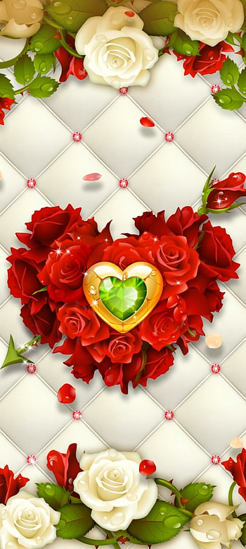 Magical RoseHeart, love, red, diamond, pink, luxury, leather, flower HD phone wallpaper