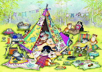 Glamping Cats, cats, puzzles, funny, tent, camping HD wallpaper