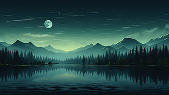 Moonlit Mountain Lake, moon, mountain, lake, minimalism, minimalist, artist, artwork, digital-art HD wallpaper